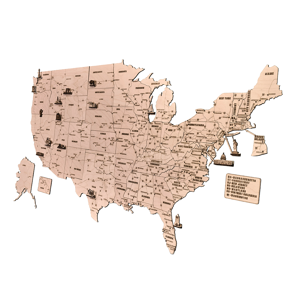 USA Wooden Map