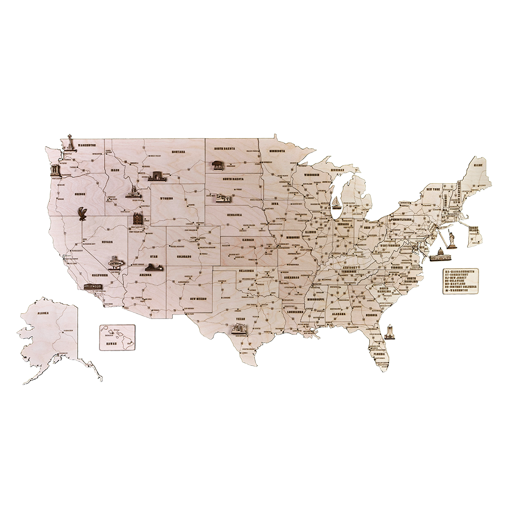 USA Wooden Map