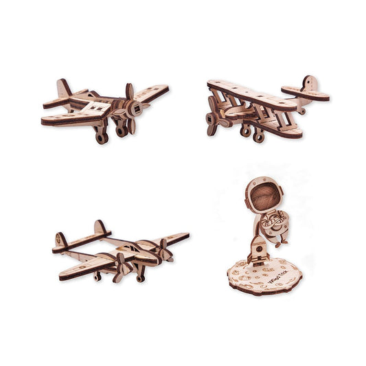 Woodik Set of Mini 3D Puzzles №1 Planes and Astronaut